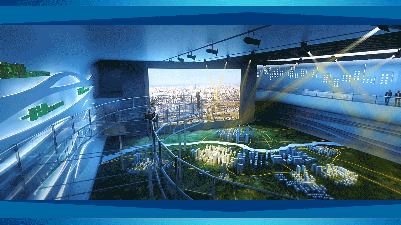 房地產數字展廳中的投影數字沙盤插圖(1)